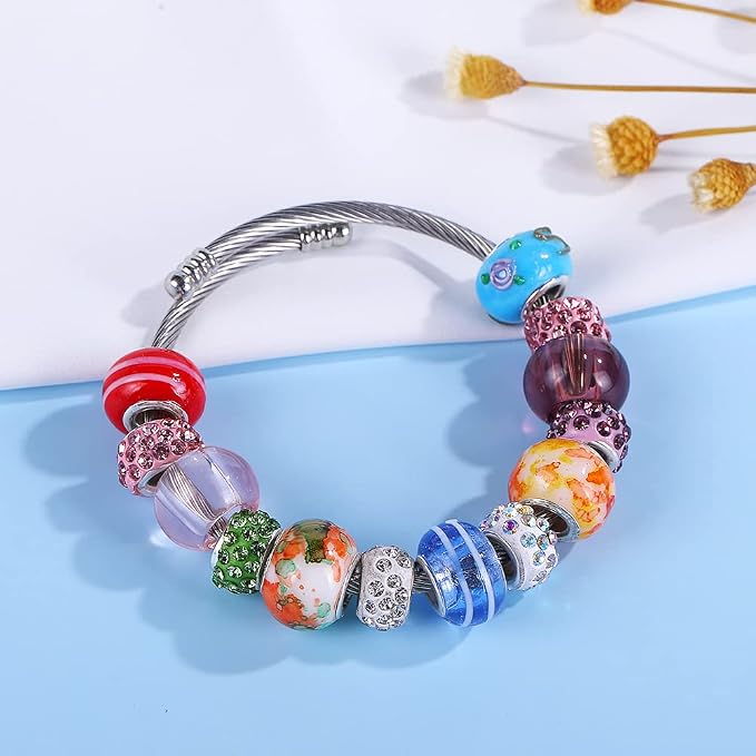 Aipridy European Large Hole Beads, Colorful Glass Charm Beads Set - Image 2