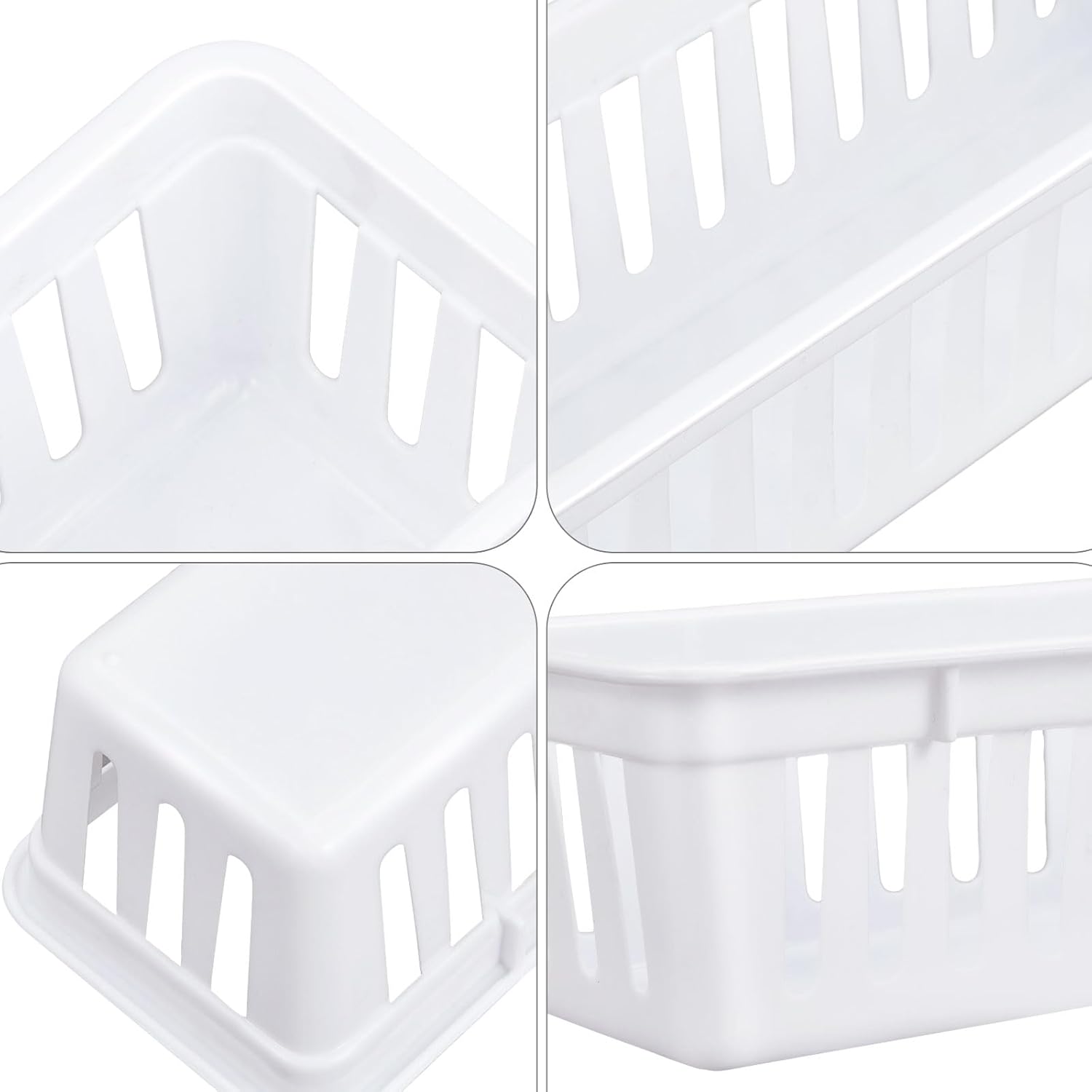 Domensi 24 Pcs Slim Plastic Storage Baskets Tray for Organizing 10.25 x 3.25 x 2.5 Inch Small Storage Bins Stackable Drawer Pencil Trays Holder for Desk Garage Office Containers(White)