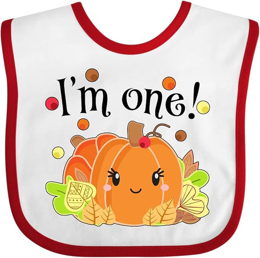inktastic I'm One- Pumpkin Birthday Autumn Baby Bib
