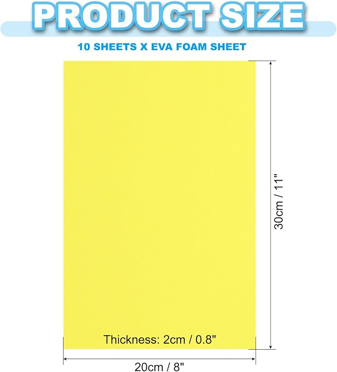 PATIKIL EVA Foam Sheet 10Pcs 12x8 Inch 2mm Thick Yellow | Easy Cutting EVA Foam - Image 2