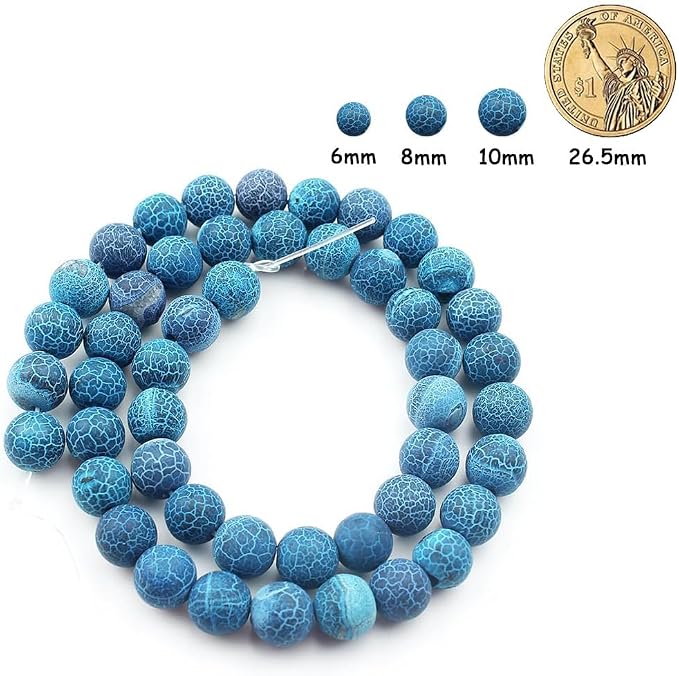 60pcs Deep Blue Frosted Oxidized Natural Gemstone Beads，6mm Round Loose Stone - Image 2