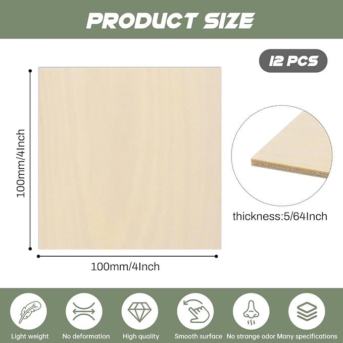 12 Pack Plywood Sheets, Unfinished Wood Boards Blanks - Image 2
