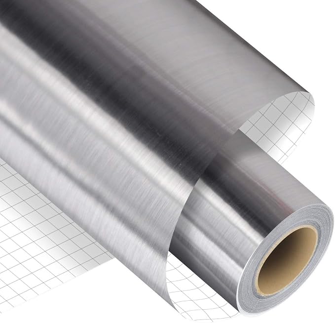 Brushed Silver Permanent Adhesive Vinyl Roll by Madlie
