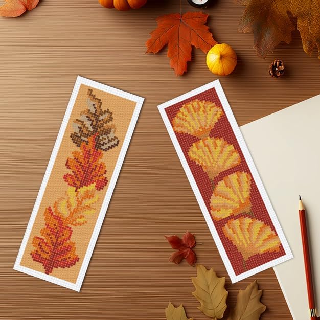 INFUNLY 6PCS Falling Leaf Cross Stitch Bookmark Kit - Image 5