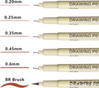 Muchcute Micro Fineliner Drawing Art Pens: 6 Sepia Fine Line Waterproof Ink Set - Image 2