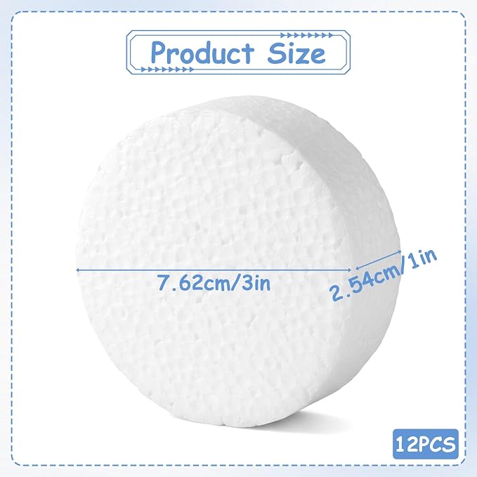 3 Inch Foam Circles for Crafts, 12 Pack 1 Inch Thick White Polystyrene Circles - Image 3
