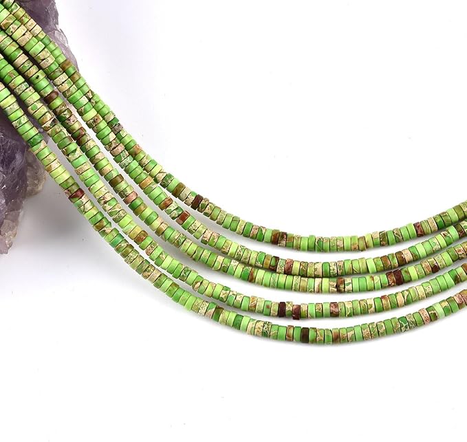 190pcs 4x2mm Green Natural Sea Sediment Imperial Jasper Heishi Disc Rondelle - Image 3