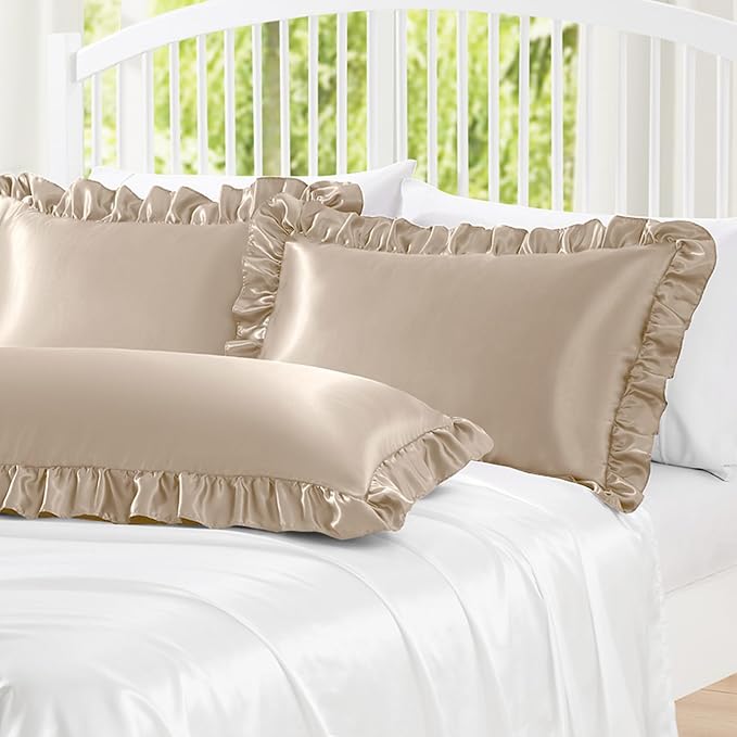 Homiest Ruffle Satin Body Pillow Cover, Silky Satin Body Pillowcase - Image 2