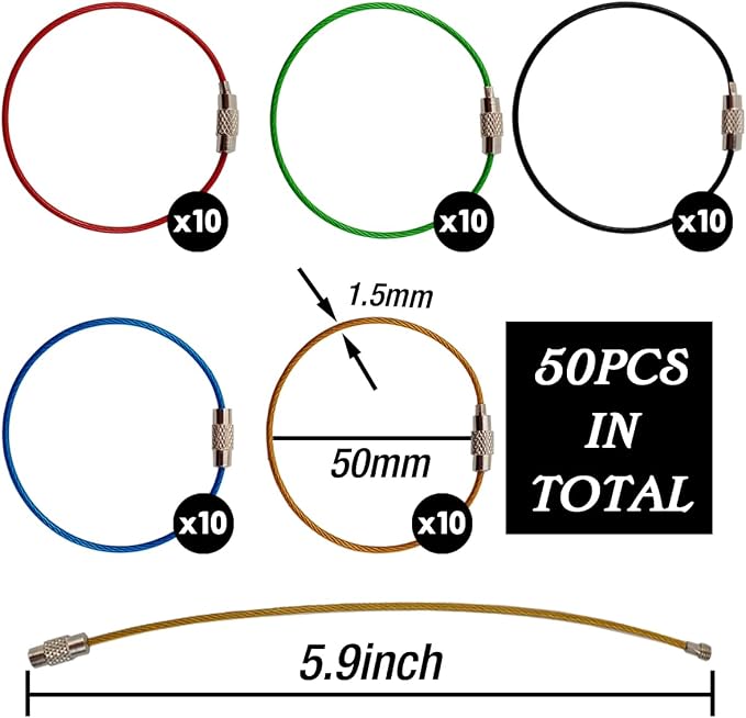ROYHOO 50PCS 5.9" Steel Wire Keychain, Colored Nylon Coated Stainless Steel - Image 2