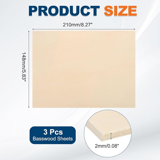 MECCANIXITY 3 Pcs Basswood Sheets 8.3 x 6 x 5/64 Inch Unfinished Wood Boards - Image 2