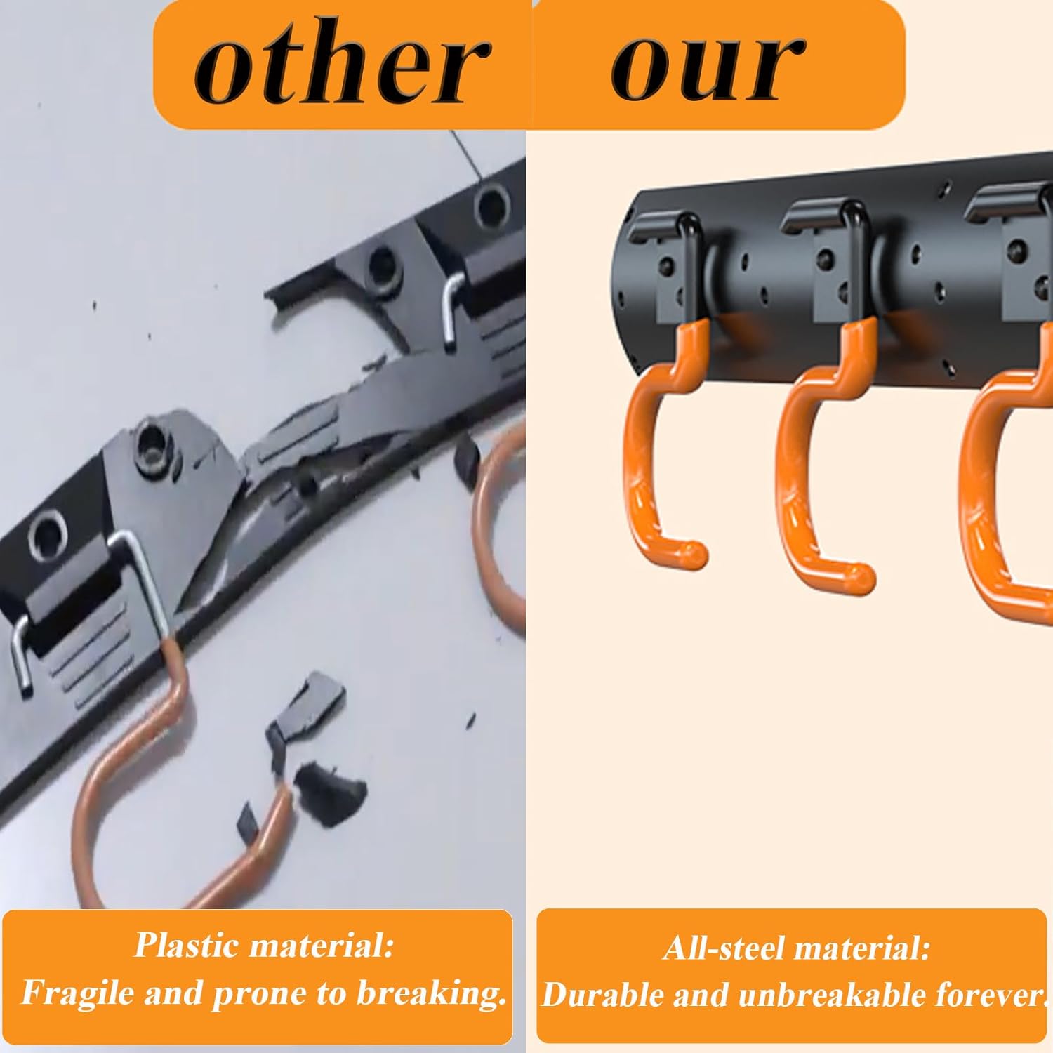 3-H 24×16" All Metal Garden Tool Organizer, Garage Tool Organizer, Broom Holder Wall Mount for Garage, Shed, Garden, Basement Hanging and Organizing Rake, Mop, Shovel, Hose