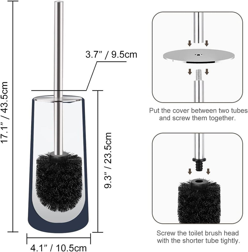 Toilet Brush and Holder, 2 Pack Toilet Brush with 304 Stainless Steel Long Handle, Toilet Bowl Brush for Bathroom Toilet-Ergonomic, Elegant,Durable (Blue)