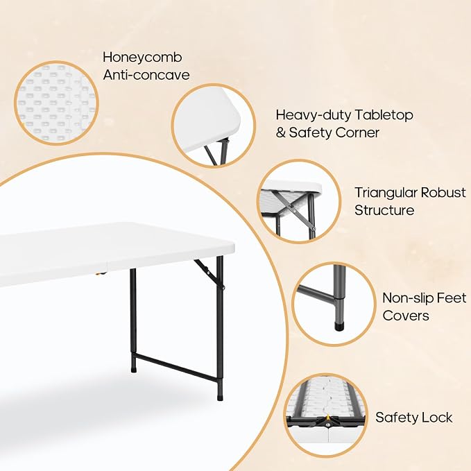 4ft Folding Table with Adjustable Height, 2-Level Foldable Table with HDPE Top - Image 4
