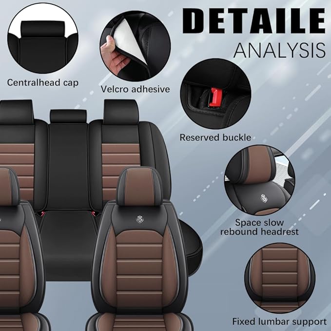 Leather Seat Cover for Ford Edge 2010-2026,Waterproof Soft Seat Covers,Interior Accessories Seat Covers Cushion Vehicle Protector Airbag Compatible(Black&Coffee,Full Set)
