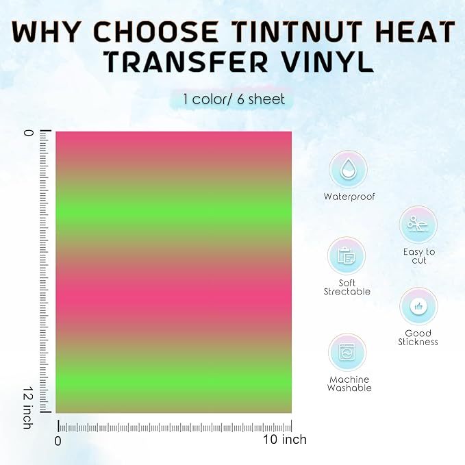 Tintnut Bright Green Pink Gradient Heat Transfer Vinyl, PU HTV Sheets, easy cut - Image 3