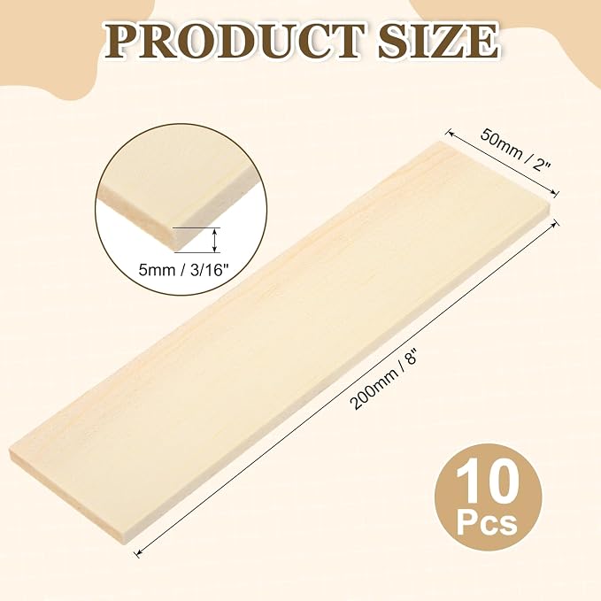 MECCANIXITY 10Pcs Wood Strips Slats, 3/16" x 2" x 8" Thin Wood Sticks Flat - Image 2