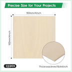 12 Pack Basswood Sheets 4"×4"×15/64" Unfinished Plywood Sheet | Smooth Thin - Image 2