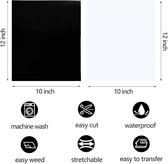 FUNKAKA HTV Heat Transfer Vinyl Bundle, 5 Black HTV Vinyl and 5 White Iron on - Image 3
