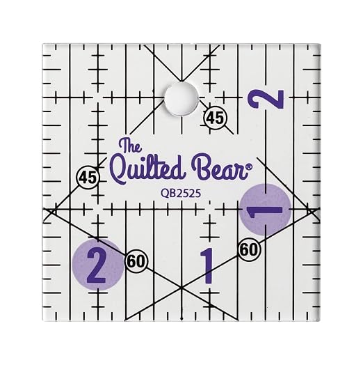 The Quilted Bear Square Quilting Ruler, Transparent Acrylic, 2.5" x 2.5" | by TheQuiltedBearsProducts