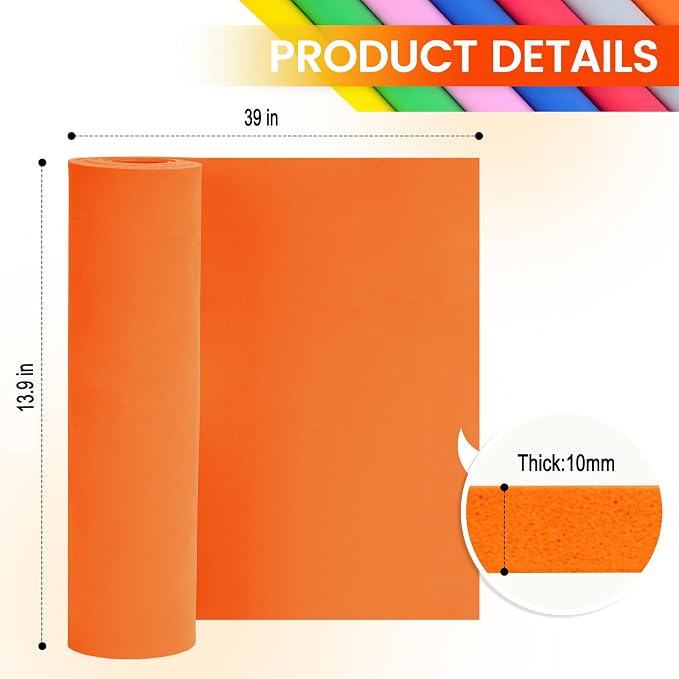 Do²ping Orange Eva Foam Sheets Roll, 10mm EVA Craft Foam 39''x13.9'' High - Image 3