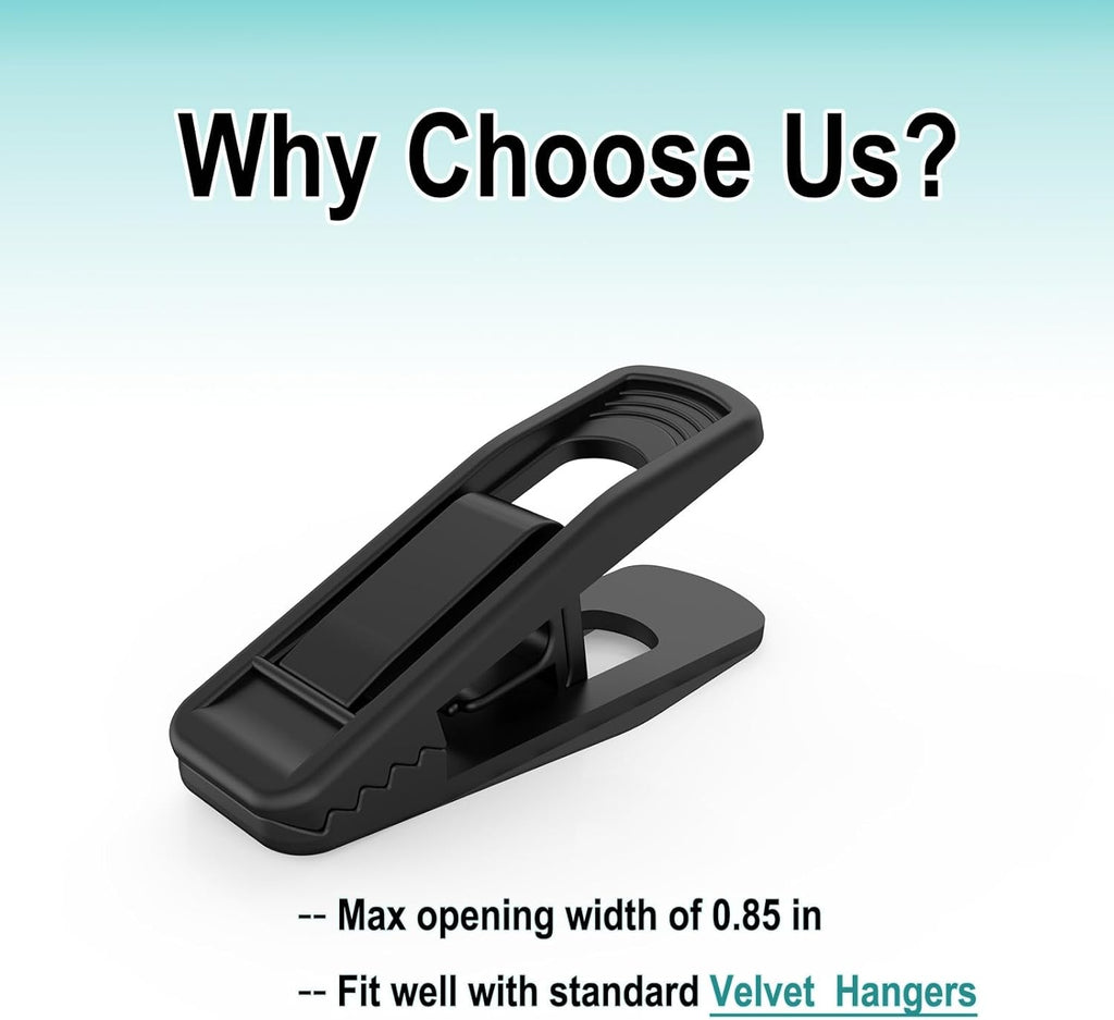 Hanger Clips Perfect for Velvet Hangers (Black, 80 PCS), Strong Plastic Clips Pant Skirt Hanger Clips for Black Flocking Felt Hangers