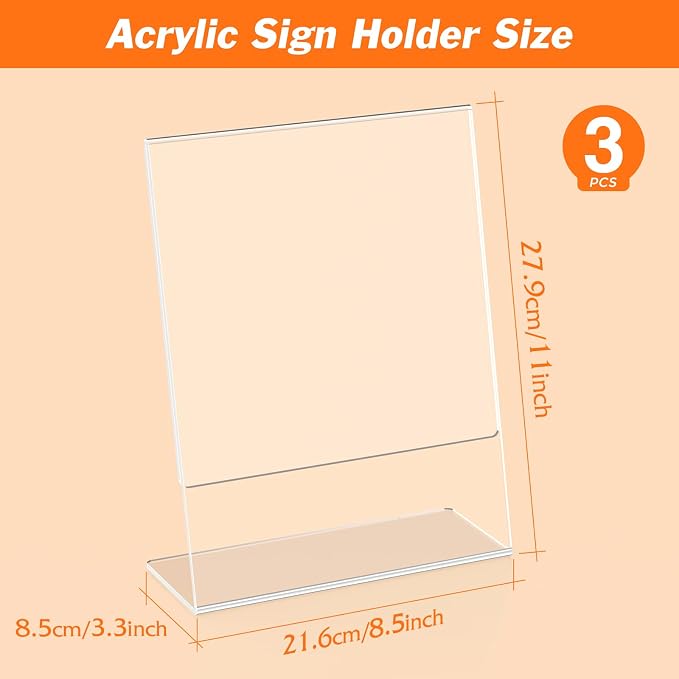 3 Pack Acrylic Sign Holder 8.5x11 Inches, L-Shape Flyer Holder Stand | Clear - Image 2