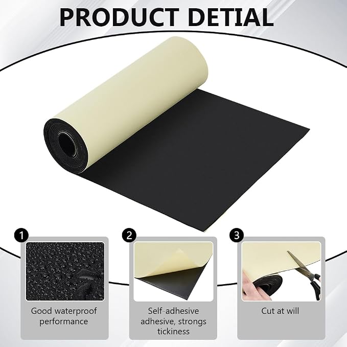 BENECREAT 118x11.8 Inch Black Self Adhesive EVA Foam Roll, 2mm Thick Adhesive - Image 4
