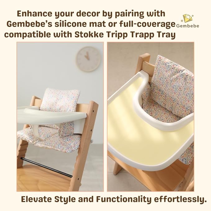Waterproof Cotton Cushion Set, Stokke Tripp Trapp Compatible, 100% Cotton, Flower Garden, 12.0x16.5 inches, 49.5 Counts