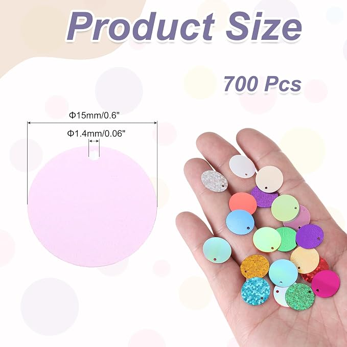 MECCANIXITY 700 Pcs Flat Round Sequins 15mm/0.6 Inch Loose Paillettes Craft - Image 2