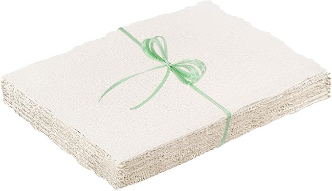 50 Sheets Deckled Edge Paper 4 x 6inch, 160 GSM Handmade Paper Rough/Textured by Prudiut
