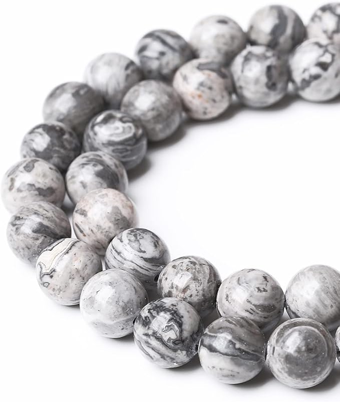 A+ Natural Map Jasper Gemstone Beads Gray Energy Stone Healing Power - Image 4