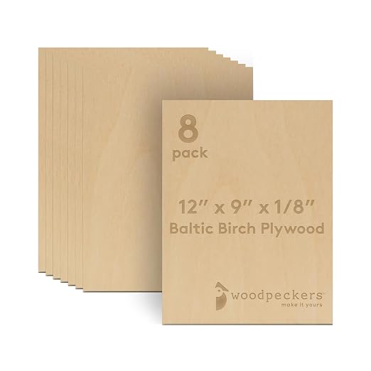 3 mm Baltic Birch Plywood 1/8 x 9 x 12 Inch, Box of 8 B/BB Grade Craft Wood by Woodpeckers