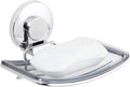 LEVERLOC Chrome Suction Cup Soap Dish Holder for Shower Wall Drill-Free Rustproof Waterproof Wall Mount Strong Suction Removable Bar Soap Sponge Holder for Bathroom Bathtub Kitchen