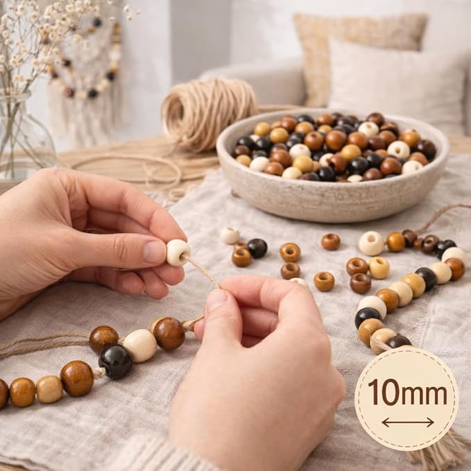 600pcs 10mm Wooden Beads for Jewelry Making, Large Hole Natural Wood Spacer - Image 8