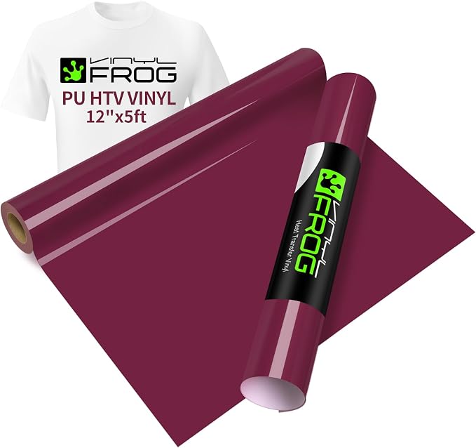VINYL FROG Maroon Heat Transfer Vinyl Roll 12" x5ft Matte HTV Vinyl | Burgundy by VINYLFROG