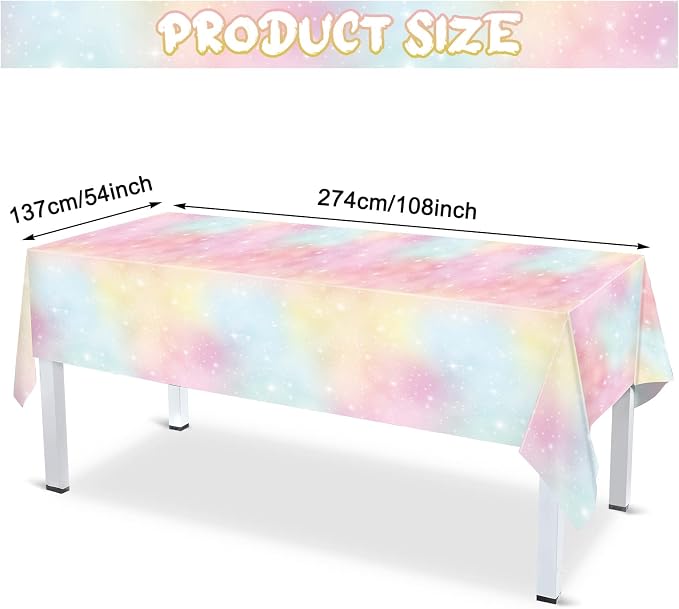 Tiamon 3 Pcs Pastel Rainbow Tablecloths Birthday Decorations Pastel Table Cloths - Image 2