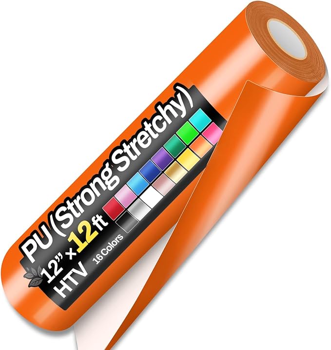 Sooez 12" x 12ft Heat Transfer Vinyl Rolls, PU HTV Orange by Sooez