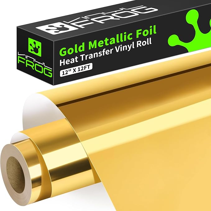 VINYL FROG Gold Metallic Foil Heat Transfer Vinyl Roll 12" x12ft Gold Iron on by VINYLFROG