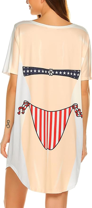 Ekouaer Women's Bikini Shirt Cover Up Short Sleeve Cute Bikini Print Cover-Up - Image 2