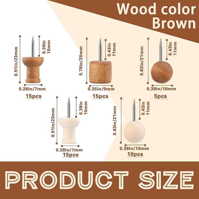 IMZAY 60 Pcs Wooden Push Pins 2 Colors Thumb Tacks, Decorative Push Pins | - Image 2