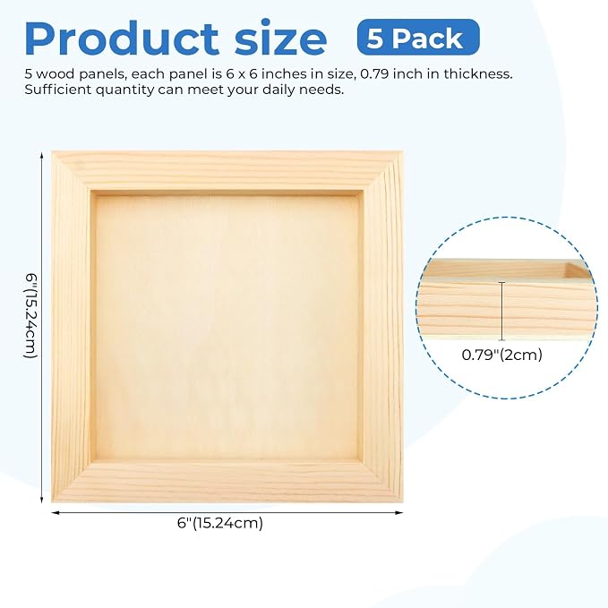 FSWCCK 5 Pack 6 x 6 inch Wood Panel Boards, Unfinished Wood Canvas Panels - Image 2