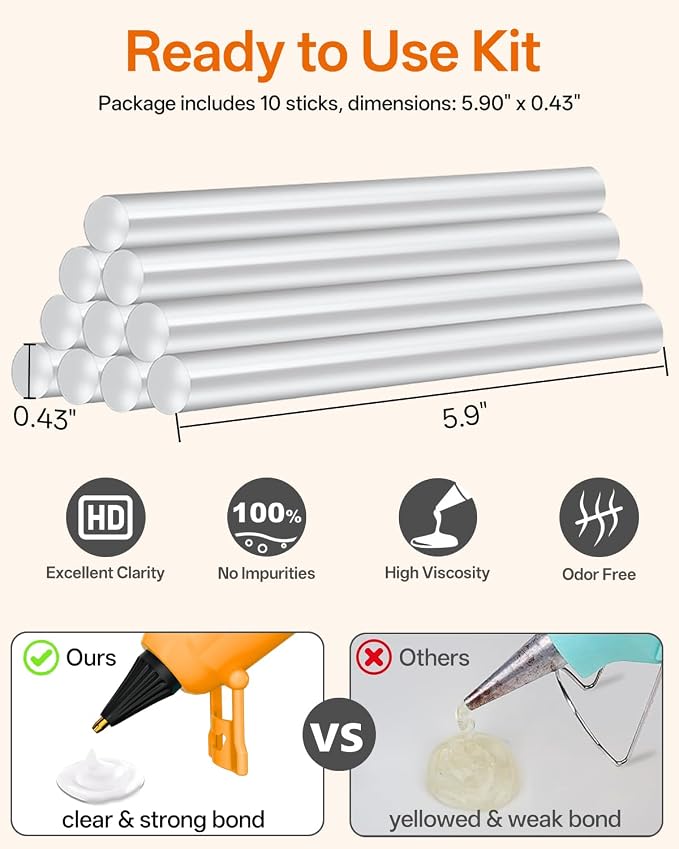 Full Size Hot Glue Gun with 10 Glue Sticks | 80W High-Power Fast Heating - Image 4