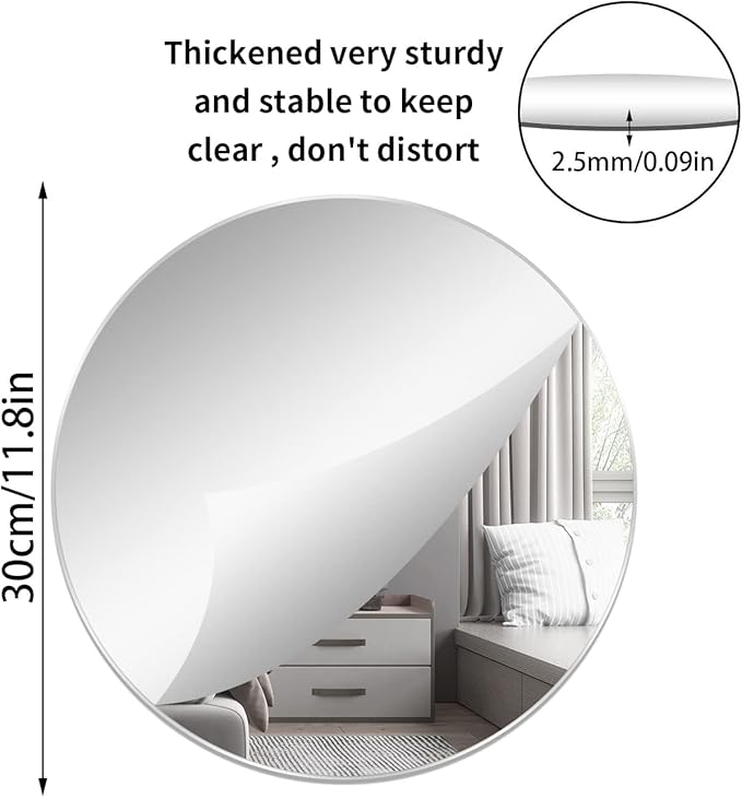 12'' Round Wall Mirror Tiles Self Adhesive Circle Mirror - Image 2