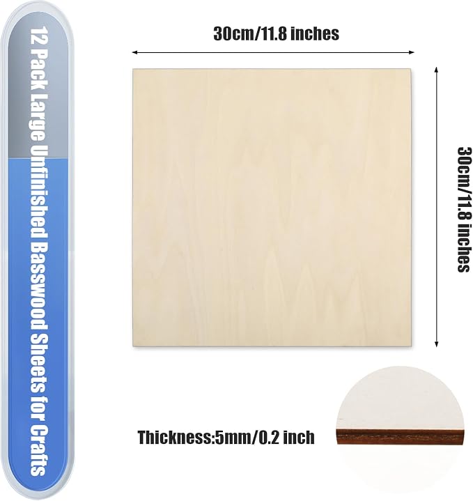 16 Pack Basswood Plywood Sheets 12 x 12 x 1/5 Inch-5 mm Thick Basswood Plywood - Image 2