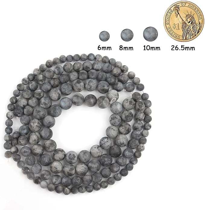 48pcs Natural Matte Black Larvikite Gemstone Beads，8mm Frosted Round Loose - Image 2