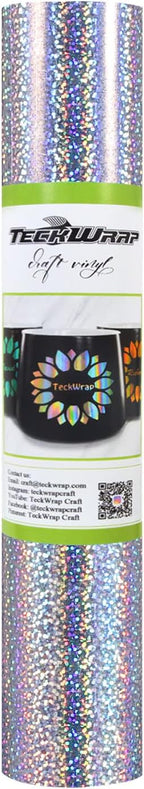 TECKWRAP Sparkle Holographic Silver Vinyl Glitter Permanent Chrome Adhesive by TECKWRAP