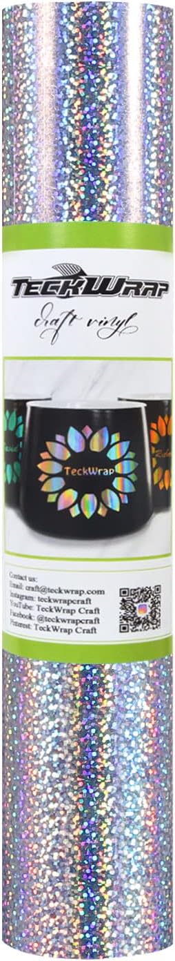 TECKWRAP Sparkle Holographic Silver Vinyl Glitter Permanent Chrome Adhesive by TECKWRAP