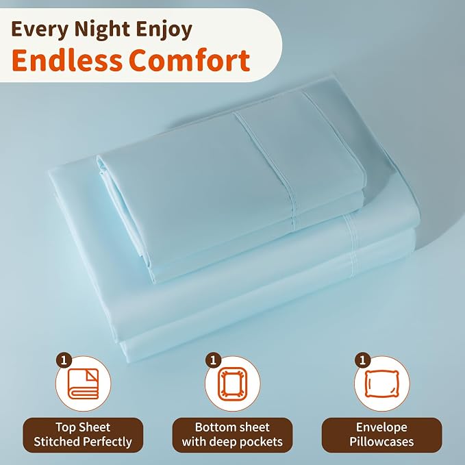 LBRO2M 1000 Thread Count 100% Egyptian Cotton Sheets Set Twin XL, 3 Piece Sets - Image 5