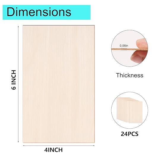 24 Pack Basswood Sheets 4x6 x 1/16 Inch Thin Plywood Balsa Wood Sheets - Image 2