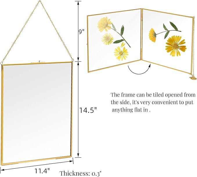 AVLA Brass Hanging Photo Frame, 11x14 Inch Double Glass Floating Display - Image 2